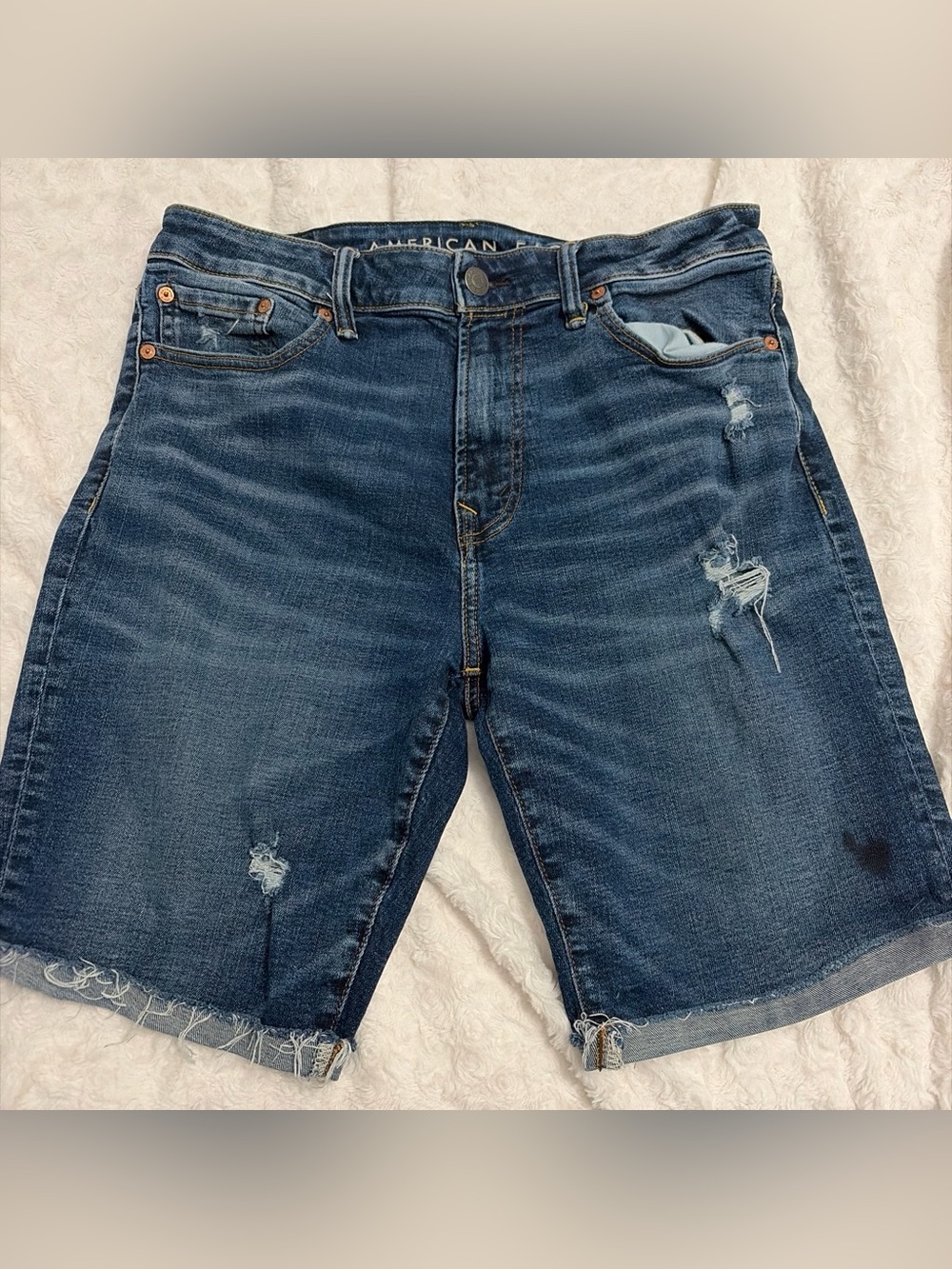 American Eagle Outfitters Blue Distressed Denim Jean Shorts